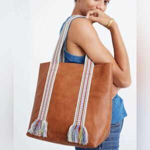 MADEWELL The Medium Transport Leather Tote Woven Strap‎ Camel